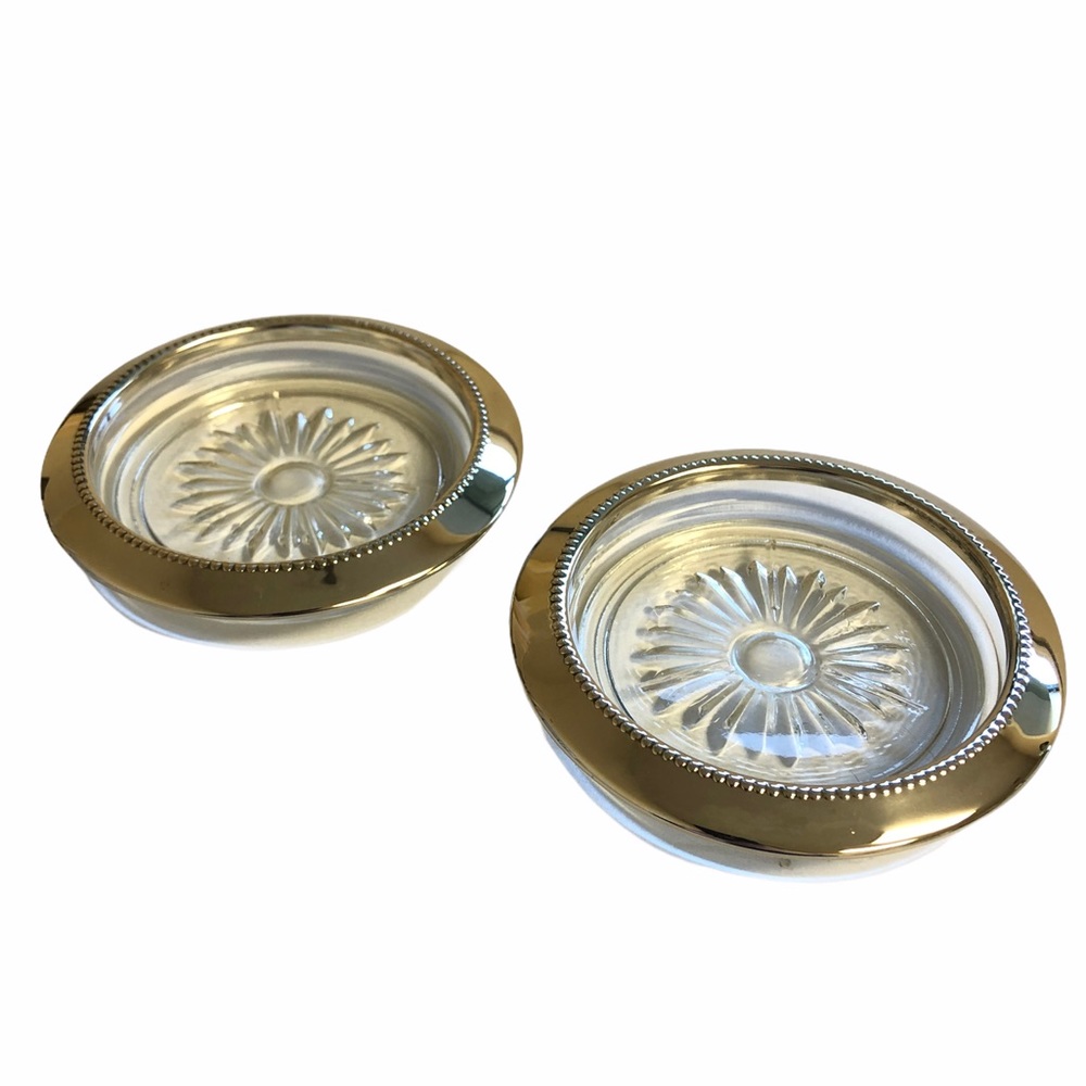 Vintage 1960’s Silver Rim Glass Coaster Set (2)